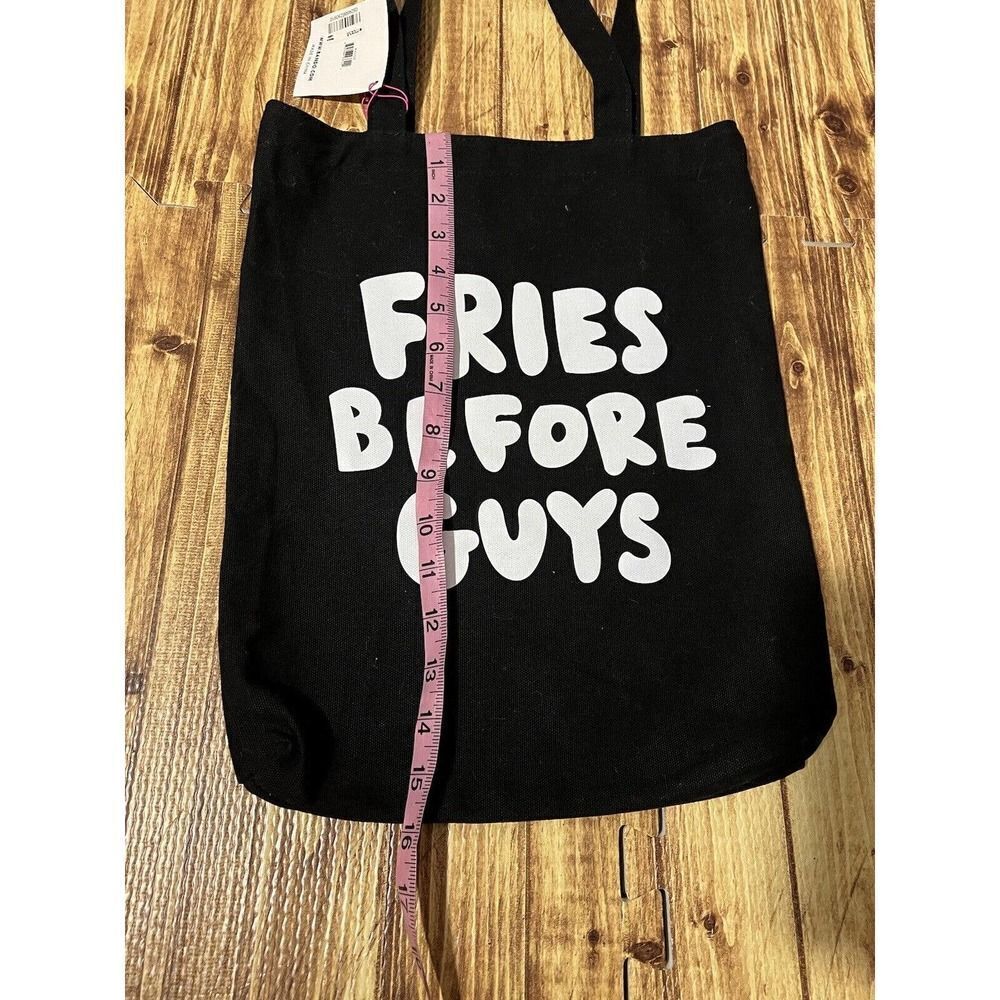 Bando Black Canvas Tote Bag with White Print "Fries Before Guys" - Picture 6 of 7